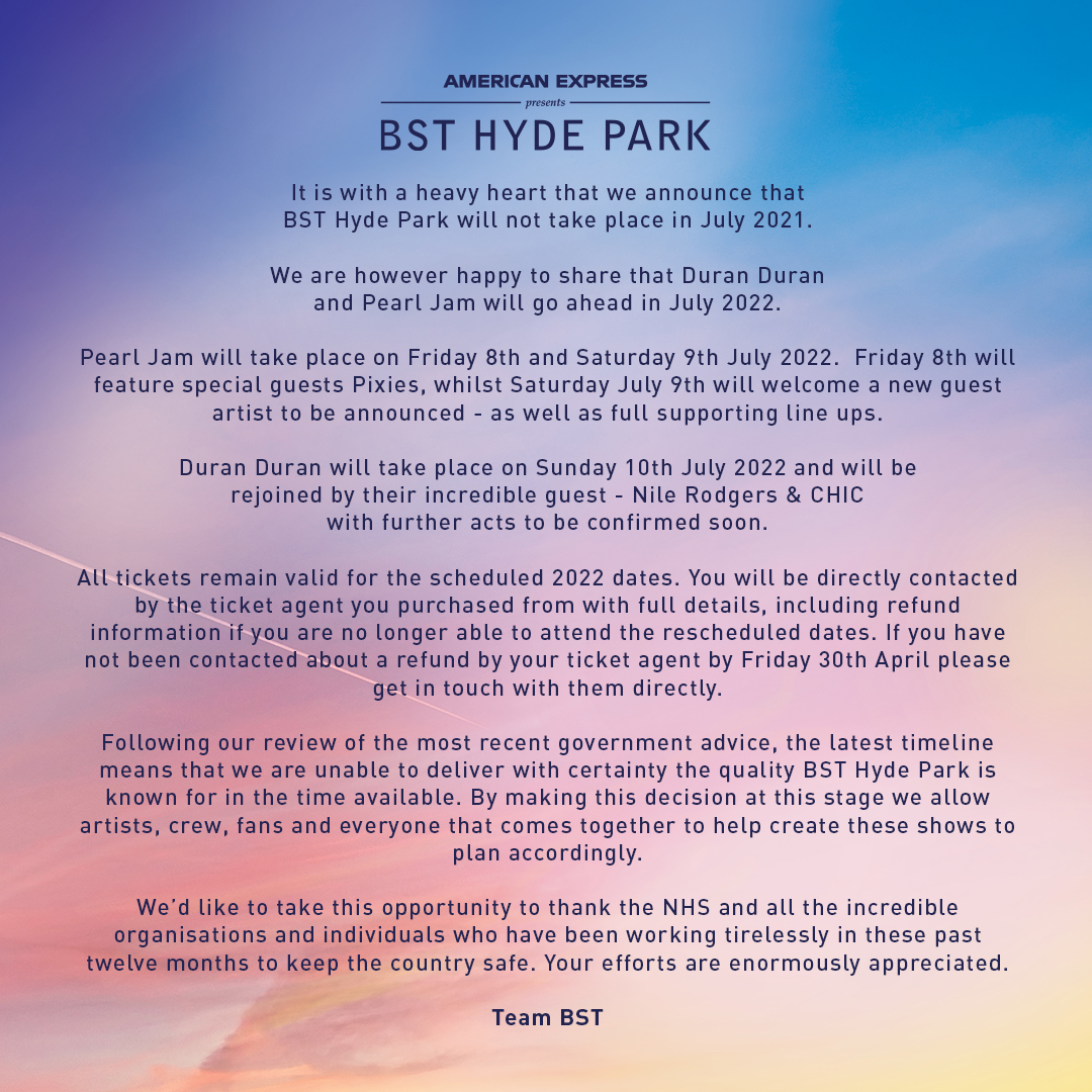 hyde park bst 2022 reschedules tickets july dates ticketmaster